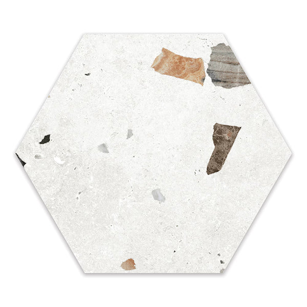 Modamo Barreta Terrazzo Matte White 10 inch Hexagon Porcelain Floor and Wall Tile 11.19 sq ft per Case