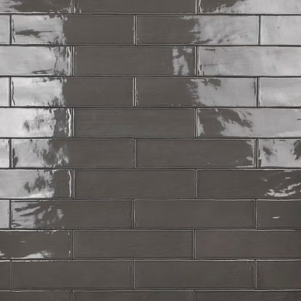 Merola Tile Chester Grafito Ceramic Wall Tile 0.38 inch Thick 3 inch Wide 5.72 sq ft/case Glossy Subway Finish