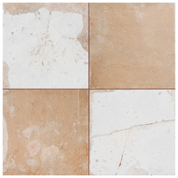 Merola Tile Kings Clay Checker Sand 17.63 inch x 17.63 inch Ceramic Floor and Wall Tile 10.95 sq. ft./case – Low Sheen Vintage Finish