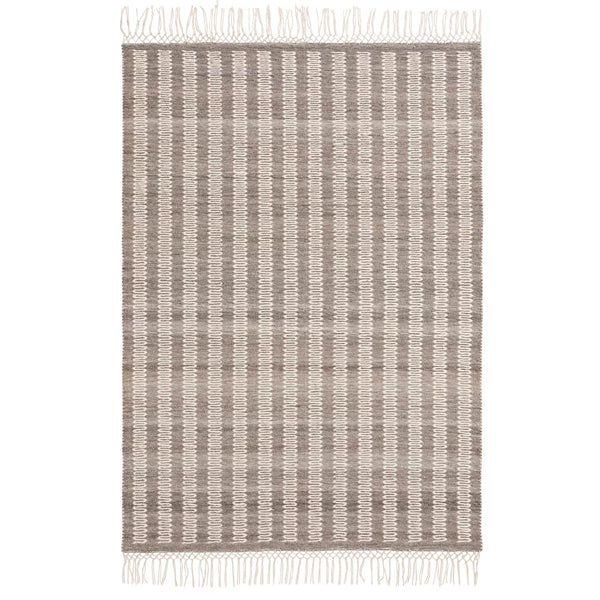 GlucksteinElements Everett Ivory/Taupe 6 ft. x 9 ft. Indoor Area Rug – Modern Wool Blend Rug with Fringe Detail