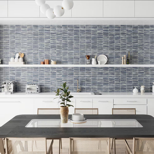 Merola Tile Rubik Azul 5-7/8 inch x 11-3/4 inch Ceramic Wall Tile – 10.78 sq. ft. per Case, Glossy Fluted Blue Wall Tile