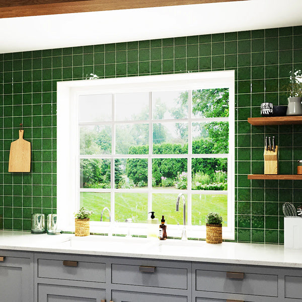 Merola Tile Viva Antic Verde 4 inch x 4 inch Ceramic Wall Tile 5.28 sq. ft./case – Glossy Handmade Look Finish