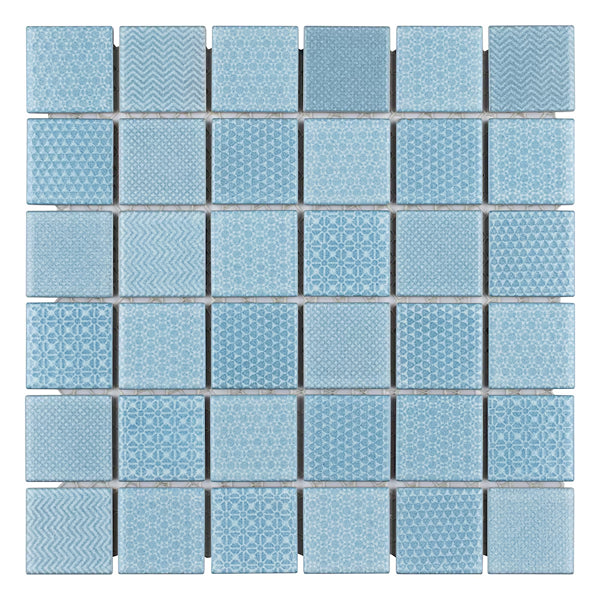 Merola Tile Celadon Aqua 11.63 inch x 11.63 inch Glossy Porcelain Mosaic Tile Sample