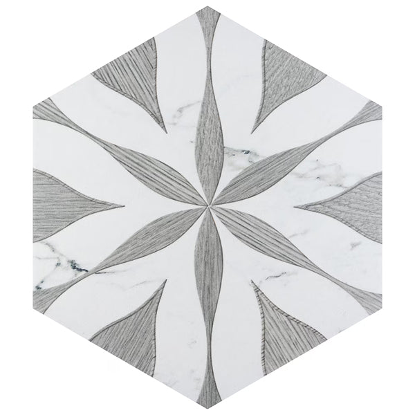 Merola Tile Llama Flower Loire Silver Smoke Porcelain Tile – 0.38 inch Thick, 8.63 inch x 9.88 inch, 11.5 sq.ft/Case – Mixed Texture Floral Finish