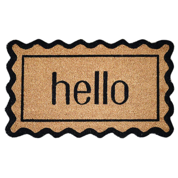 StyleWell 18 inch x 30 inch Hello Coir Door Mat – Natural Non-Slip Front Entrance Welcome Mat