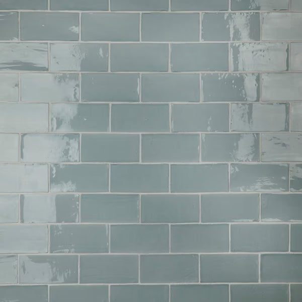 Merola Tile Chester Acqua 3 inch x 6 inch Ceramic Wall Tile – 5.72 sq. ft. per Case, Glossy Smooth Finish