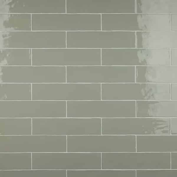 Merola Tile Chester Sage Ceramic Wall Tile 0.38 inch Thick 3 inch Wide 5.72 sq ft/case Glossy Subway Finish