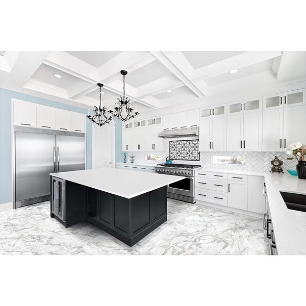 Anatolia 24 inch x 24 inch Domani Bianco Polished Rectified Marble Look Porcelain Tile 15.5 sq ft per Case