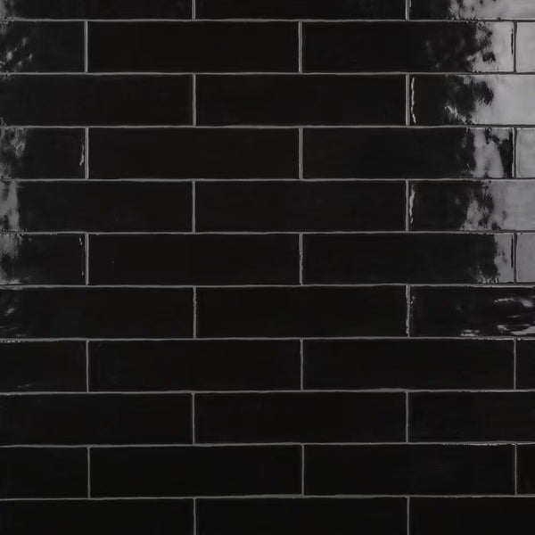 Merola Tile Chester Nero Ceramic Wall Tile 0.35 inch Thick 3 inch Wide 5.72 sq ft/case Glossy Subway Finish