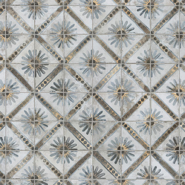 Merola Tile Harmonia Kings Marrakech Blue Ceramic Floor and Wall Tile 13 inch Width 13 inch Length 12.19 sq ft/case Patterned Matte Finish