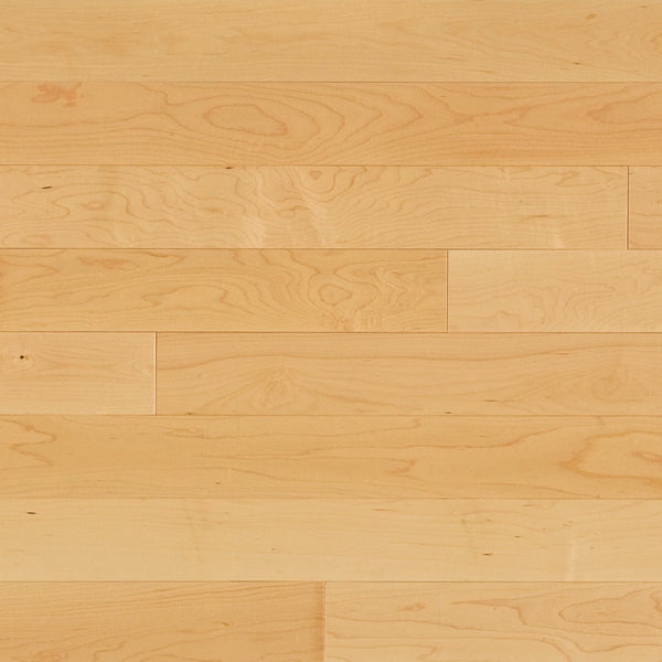 Natural Solid Maple hardwood flooring with matte finish and varying plank lengths








