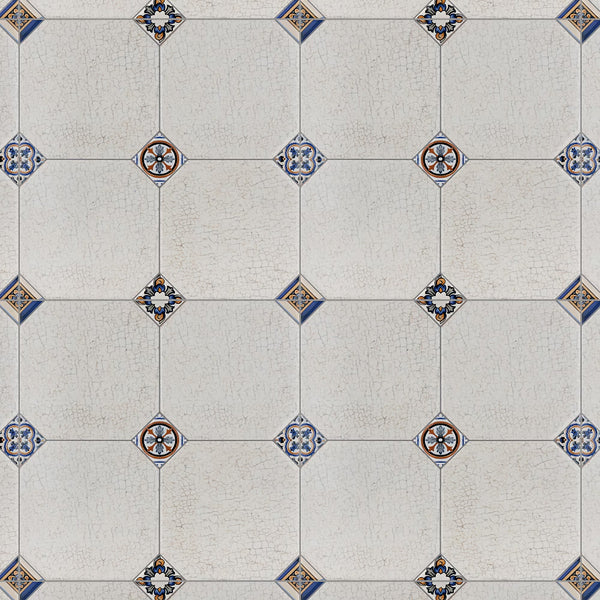 Merola Tile Manises Decor Blanco 13-1/8 inch x 13-1/8 inch Porcelain Floor and Wall Tile – 10.98 sq. ft. per Case, Glazed Marble Look Patterned Tile