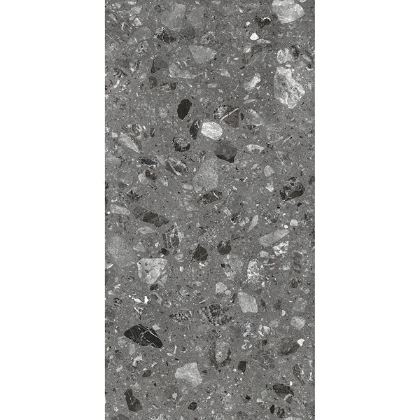 Grizzly Surfaces Modern Terrazzo Black Matte 12 inch x 24 inch Porcelain Floor and Wall Tile 11.63 sq ft per Case Cement Look