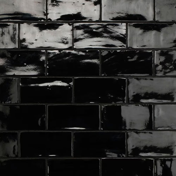 Merola Tile Chester Nero 3 inch x 6 inch Ceramic Wall Tile – 5.72 sq. ft. per Case, Glossy Smooth Finish
