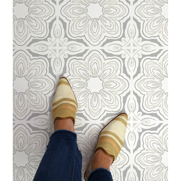 Medallion Pattern Gray/White/Beige 12 in. W x 12 in. L 2.54mm Luxury Vinyl Tile Flooring (10 sq.ft./case)