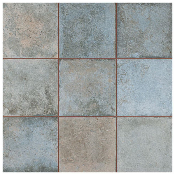 Merola Tile SAMPLE Kings Etna Encaustic Blue 13-1/8 inch x 13-1/8 inch Ceramic Floor and Wall Tile