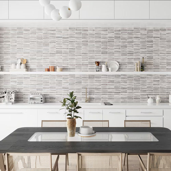 Merola Tile Rubik Greige Ceramic Wall Tile 0.35 inch Thick 5.88 inch Wide 10.78 sq. ft. per Case – Glossy Fluted Finish