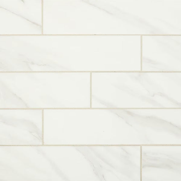 Daltile Selwyn Bianco Calacatta Glossy Glazed Ceramic Wall Tile 4 inch x 16 inch 0.38 inch Thick 13.2 sq ft/case
