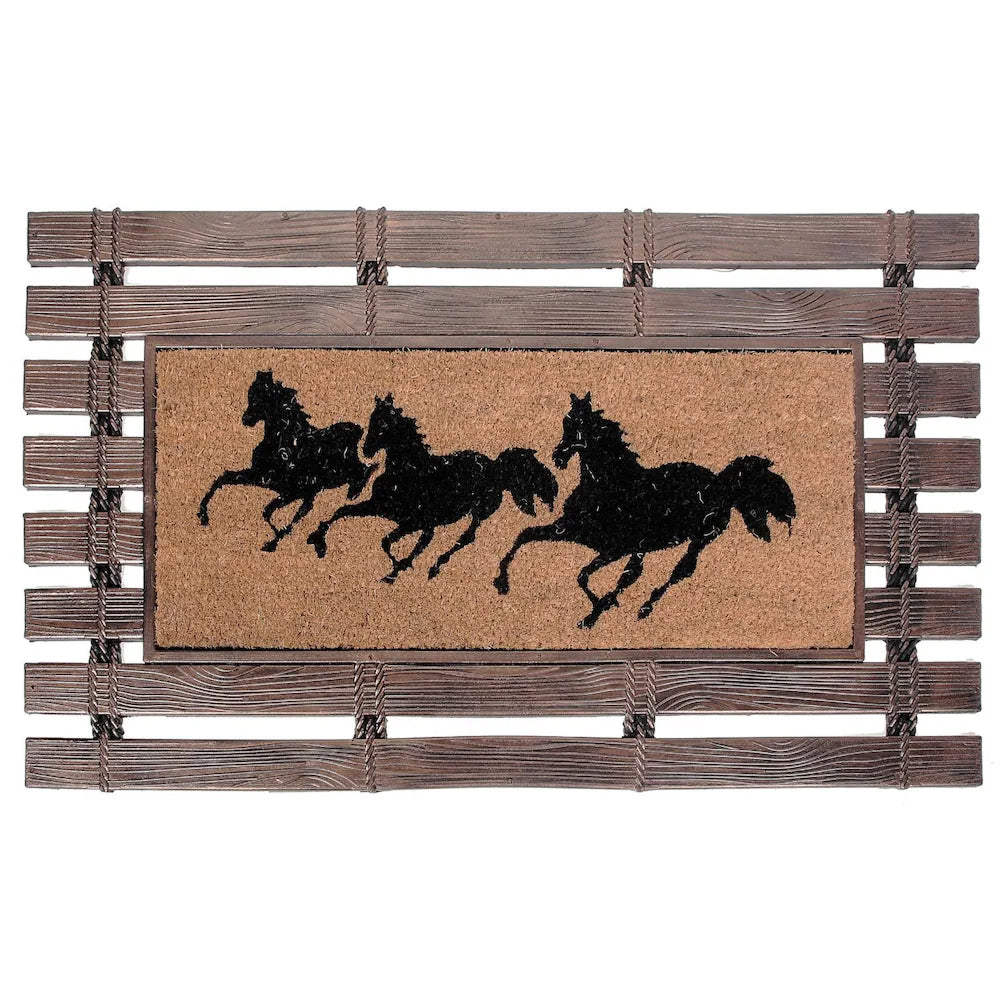 IH Casa Decor 18-inch x 30-inch Running Horses Rubber Fence with Coir Door Mat