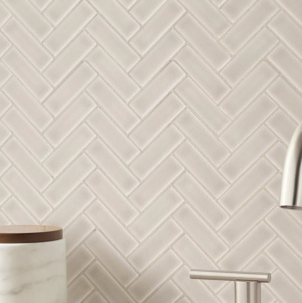 Chapel Frost Herringbone 12 in. x 12 in. Glossy Ceramic Mosaic Wall Tile