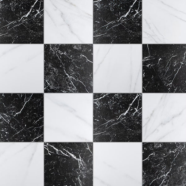 Merola Tile Ruzzini 17.88 inch x 17.88 inch Porcelain Floor and Wall Tile 13.5 sq ft per Case Marble Look Checkboard