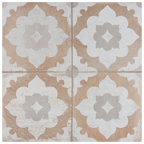 Merola Tile Kings Clay Blossom 17.63 inch x 17.63 inch Ceramic Floor and Wall Tile 10.95 sq ft/case – Vintage Pattern Matte Finish