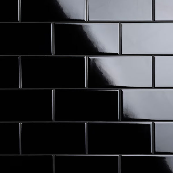 Merola Tile Crown Heights Glossy Black 3 inch x 6 inch Ceramic Wall Tile – 5.72 Sq. Ft. Coverage per Case