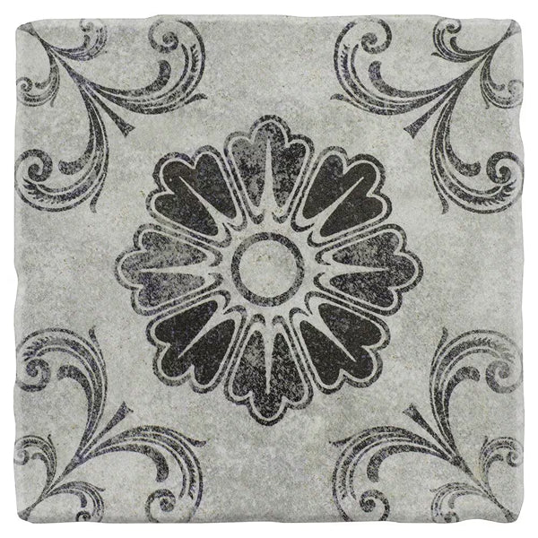 Merola Tile Costa Cendra Decor Fleur 7.75 inch x 7.75 inch Ceramic Floor and Wall Tile – 11.11 sq ft per Case, Rustic Stone Look Matte Finish