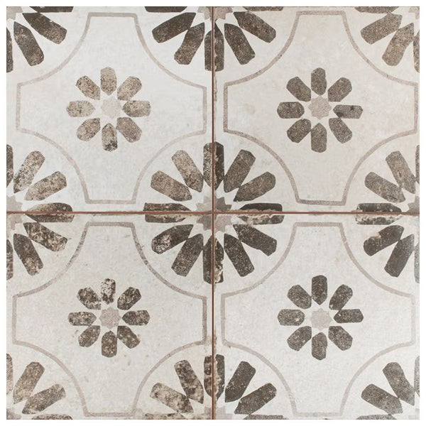 Merola Tile Kings Blume Nero Ceramic Floor and Wall Tile 0.37 inch Thick 17.63 inch Wide 10.95 sq ft/case Matte Textured Finish