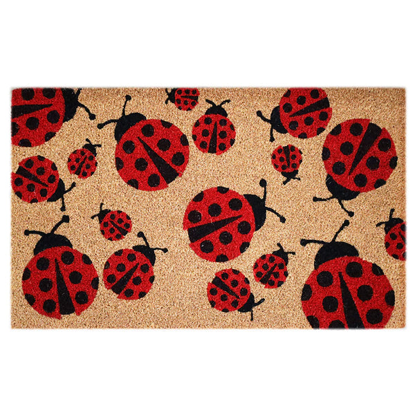 StyleWell 18 inch x 30 inch Ladybug Coir Door Mat – Natural Non-Slip Front Entrance Welcome Mat