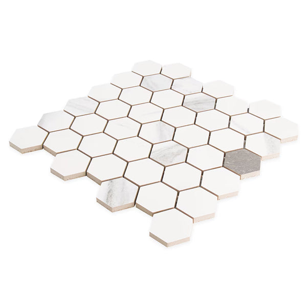 Modamo Mouro Polished White 2-inch Hexagon Porcelain Floor & Wall Mosaic Tile