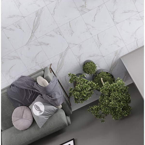 Marblesque Carrara Marble 5.5 mm T x 18-1/2-in W x 37-in L Rigid Core Luxury Vinyl Tile Flooring (19.02 sq.ft./case)