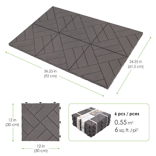 Easy Tile 12" x 12" Parquet Deck Tile (6-Pack) Shadow