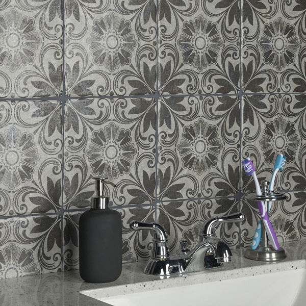 Merola Tile Costa Cendra Decor Dahlia 7-3/4 inch x 7-3/4 inch Ceramic Floor and Wall Tile – 11.11 sq. ft. per Case, Glazed Textured Finish