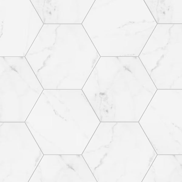 Merola Tile Classico Carrara Hexagon 7 inch x 8 inch Porcelain Floor and Wall Tile – 7.5 sq. ft. per Case, Matte Marble Look Hexagon Tile