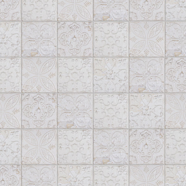Merola Tile Aevum Ornato White 7.88 inch x 7.88 inch Ceramic Wall Tile – 9.24 sq ft per Case, Textured Cement Look Decorative Wall Tile