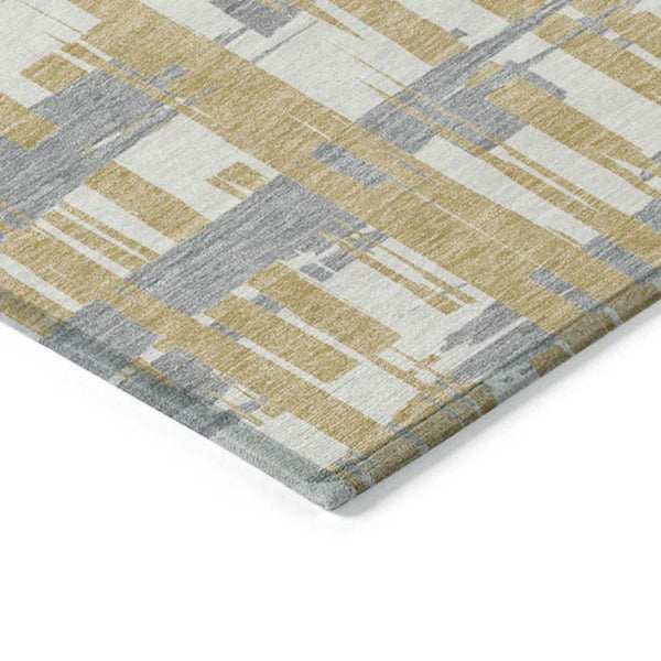 Machine Washable Indoor/Outdoor Chantille Gold Rug