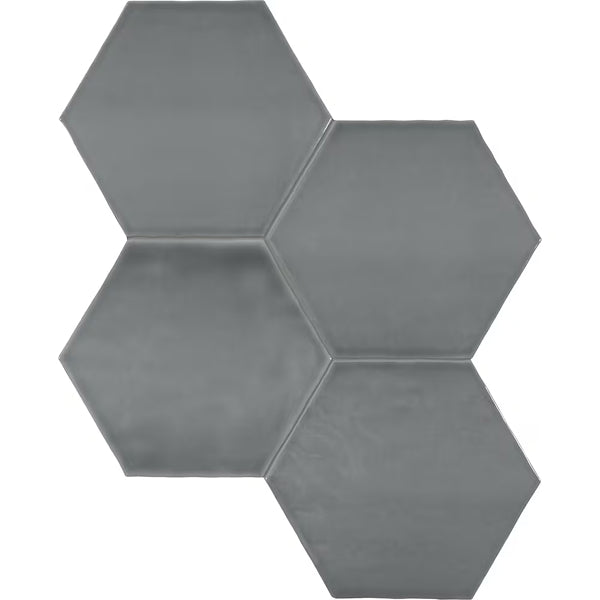 Carreau mural en céramique pressée brillante hexagonale Anatolia Teramoda Charcoal 15 cm – 0,62 m²/caisse Gris foncé brillant