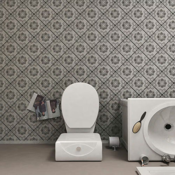 Merola Tile Costa Cendra Decor Fleur 7.75 inch x 7.75 inch Ceramic Floor and Wall Tile – 11.11 sq ft per Case, Rustic Stone Look Matte Finish