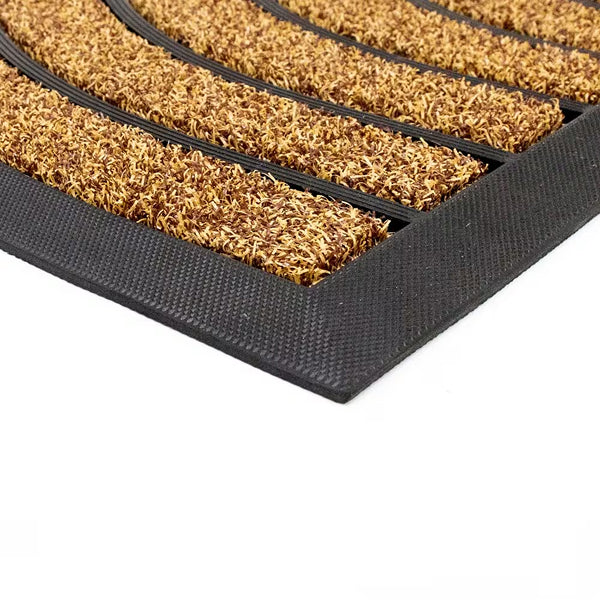 StepGuard Faux Coir Ribbed Halfmoon Door Mat 18 inch x 30 inch Beige – Non-Slip Outdoor Entrance Mat