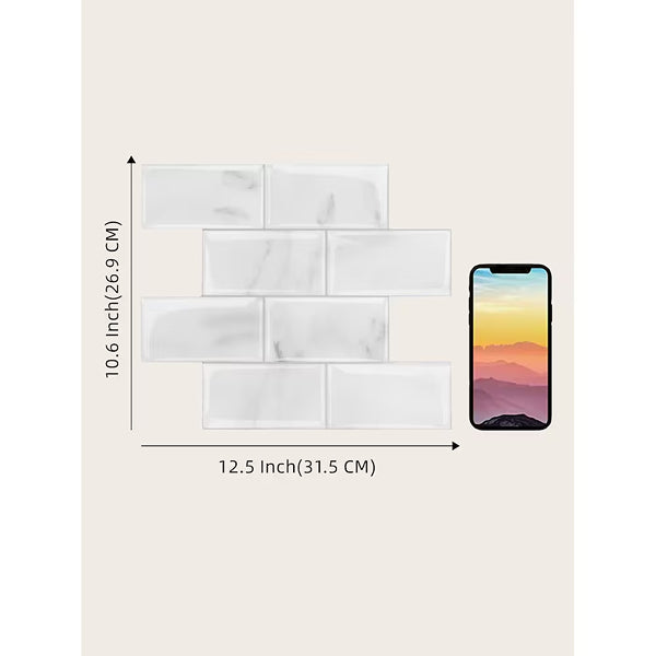 Mureno Dimensions White Marble Subway Peel and Stick Rigid Vinyl Tiles 4 Pack