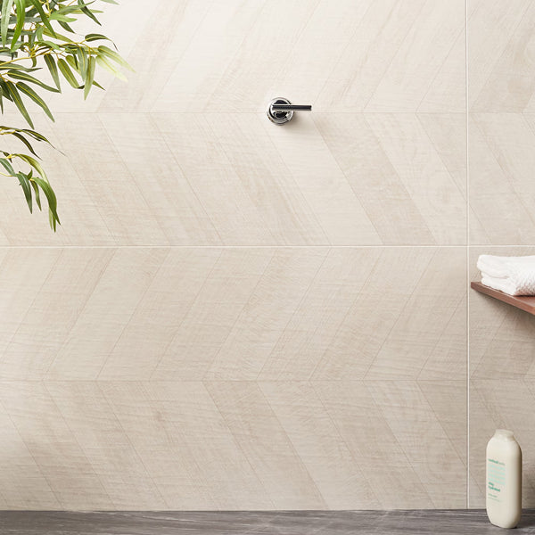 Ivy Hill Tile Montgomery Chevron White Porcelain Tile – 0.39 inch Thick, 24 inch x 48 inch, 15.49 sq.ft/Case – Matte Finish
