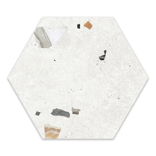 Modamo Barreta Terrazzo Matte White 10 inch Hexagon Porcelain Floor and Wall Tile 11.19 sq ft per Case