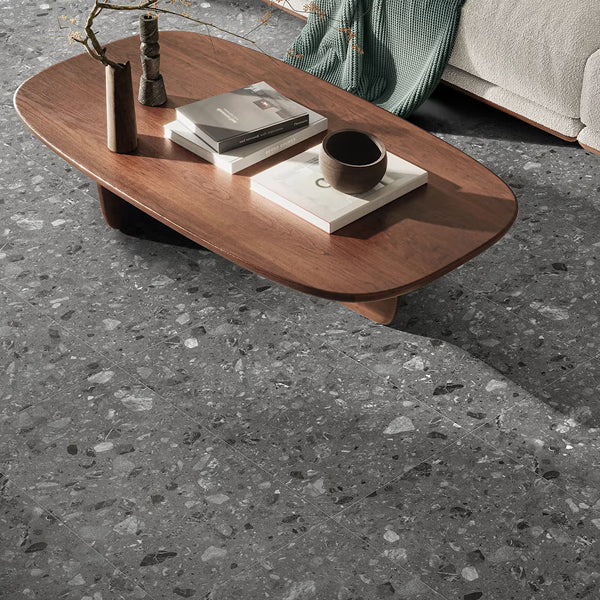 Grizzly Surfaces Modern Terrazzo Black Matte 12 inch x 24 inch Porcelain Floor and Wall Tile 11.63 sq ft per Case Cement Look