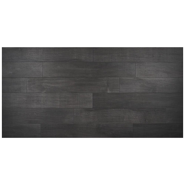 Ivy Hill Tile Montgomery Black Porcelain Tile 0.39 inch Thick 8 inch x 48 inch 15.49 sq ft/case Matte Wood Look
