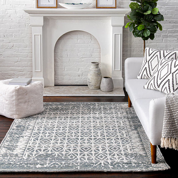 GlucksteinElements Isobel Ivory/Olive 9 ft. x 12 ft. Indoor Area Rug – Modern Moroccan Style Rug
