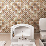 Load image into Gallery viewer, Merola Tile Costa Arena Decor Fleur 7.75 inch x 7.75 inch Ceramic Floor and Wall Tile – 11.11 sq ft per Case, Rustic Floral Stone Look Matte Finish Indoor Tile