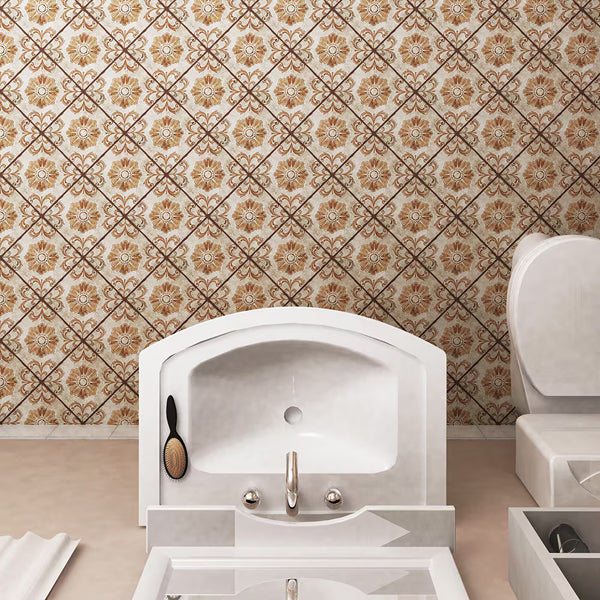 Merola Tile Costa Arena Decor Fleur 7.75 inch x 7.75 inch Ceramic Floor and Wall Tile – 11.11 sq ft per Case, Rustic Floral Stone Look Matte Finish Indoor Tile