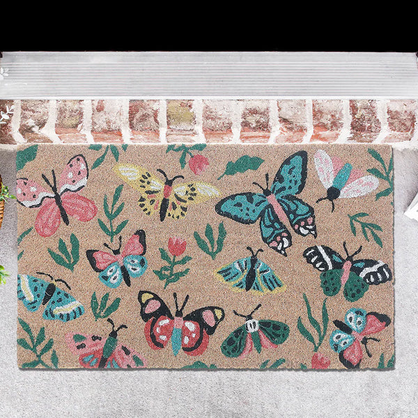 IH Casa Decor Casa Modern Garden Butterflies 18 inch x 30 inch Coir Door Mat