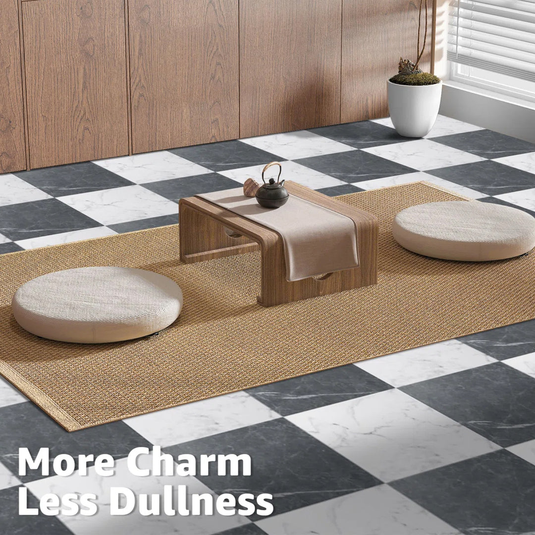 12'' x 12'' Peel and Stick Vinyl Floor Tiles, Black & White Marble (15 Tiles per Color)